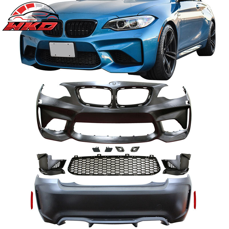 Fits 14-21 BMW F22 F23 M2 Style Front + Rear Bumper Cover Diffuser Twin Outlet