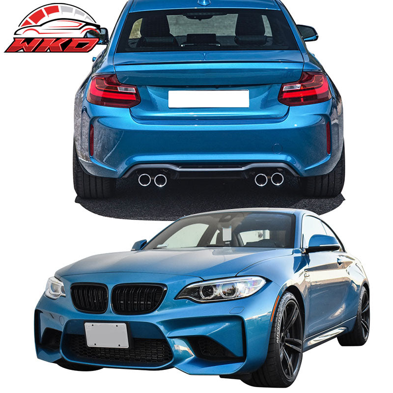 Fits 14-21 BMW F22 F23 M2 Style Front + Rear Bumper Cover Diffuser Twin Outlet