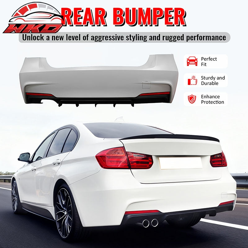 Fits 12-18 BMW F30 3-Series M Performance Style Rear Bumper Cover W/Diffuser PP