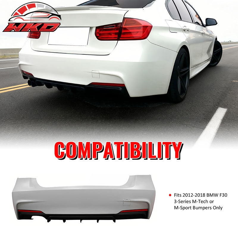 Fits 12-18 BMW F30 3-Series M Performance Style Rear Bumper Cover W/Diffuser PP