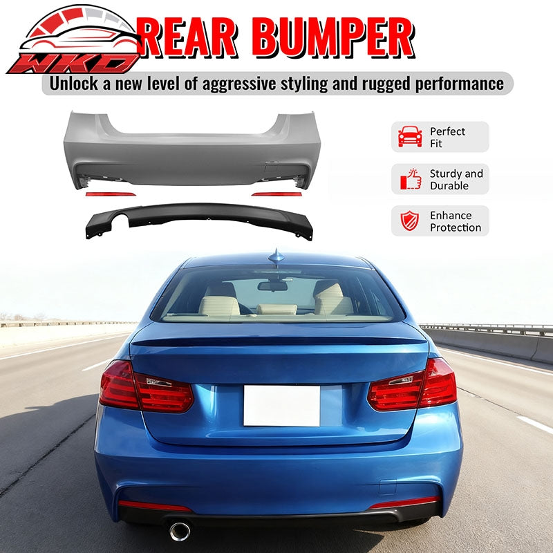 Fits 12-18 BMW F30 F35 3 Series Rear Bumper Cover Replacement W/Diffuser PP