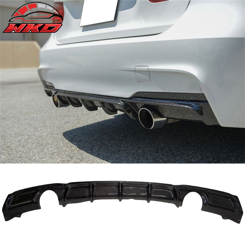 Fits 12-18 BMW F30 335 MT Sport P Style Rear Diffuser Dual Exhaust Carbon Fiber