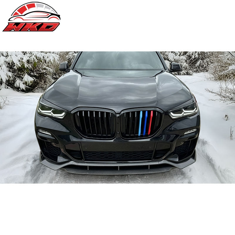 Fits 19-23 BMW G05 X5 M Sport IKON Style Front Lip 4PC ABS - Carbon Fiber Print