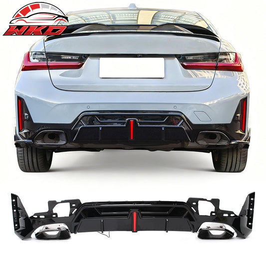Wholesale 23-26 BMW G20 3-Series IKON Rear Diffuser W/LED & Exhaust Tips Gloss Black - Wikond Auto