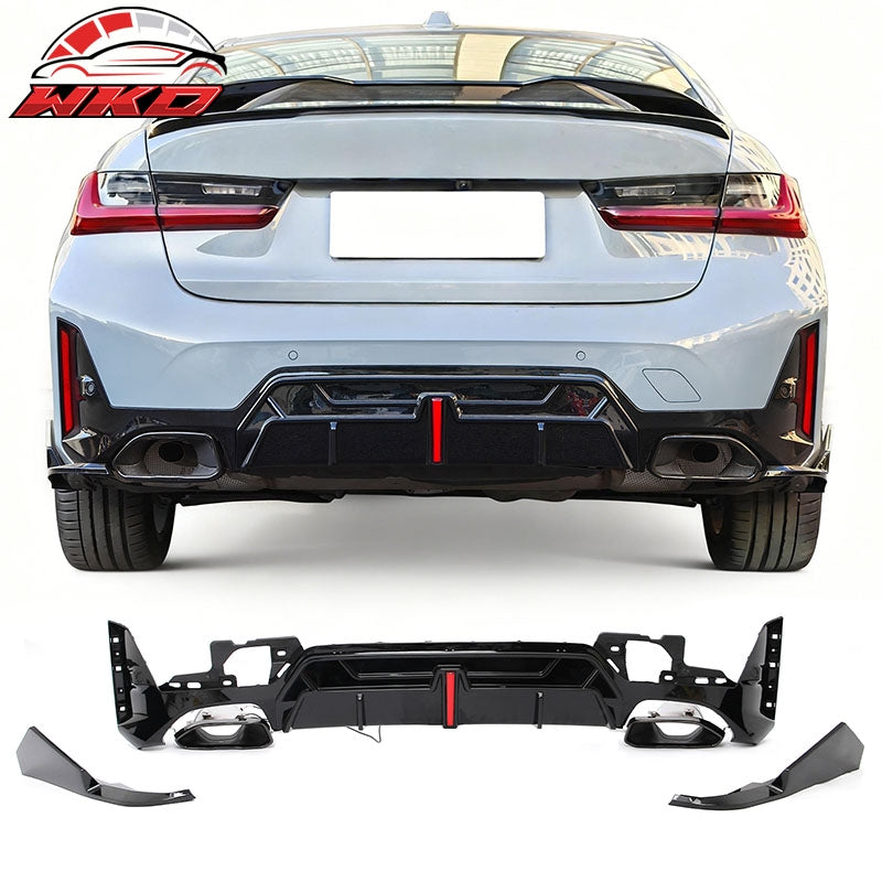 Wholesale 23-26 BMW G20 3-Series Rear Diffuser W/LED + Apron +Exhaust Tip Gloss Black - Wikond Auto