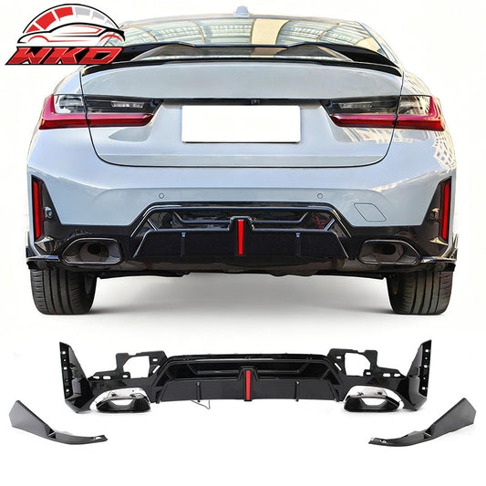 Wholesale 23-26 BMW G20 3-Series Rear Diffuser W/LED + Apron +Exhaust Tip Gloss Black - Wikond Auto