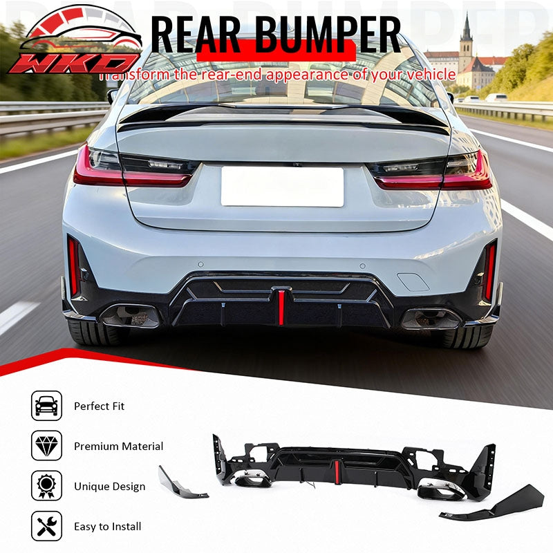Wholesale 23-26 BMW G20 3-Series Rear Diffuser W/LED + Apron +Exhaust Tip Gloss Black - Wikond Auto