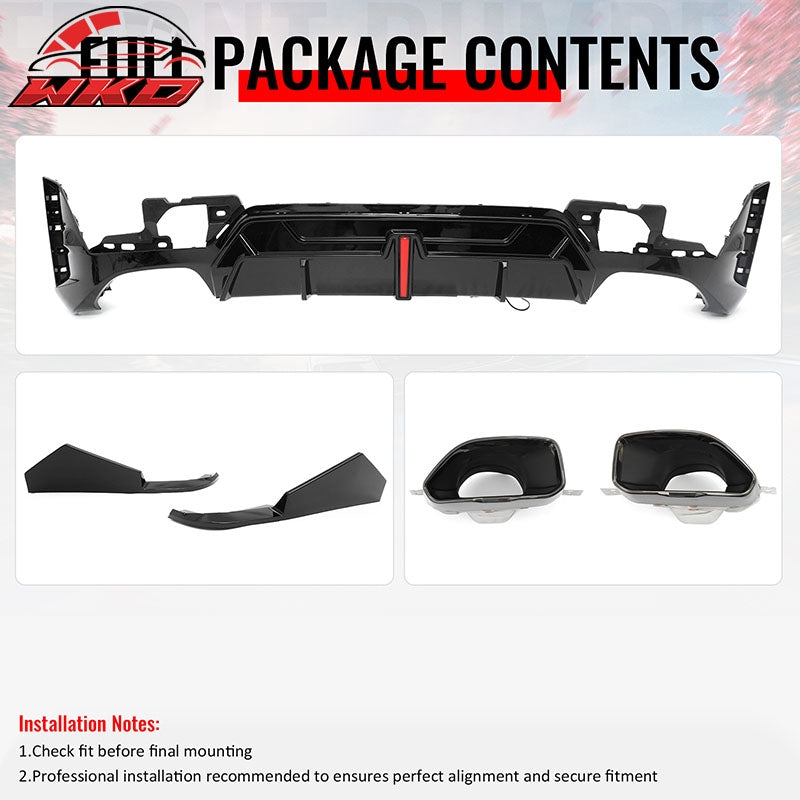 Wholesale 23-26 BMW G20 3-Series Rear Diffuser W/LED + Apron +Exhaust Tip Gloss Black - Wikond Auto