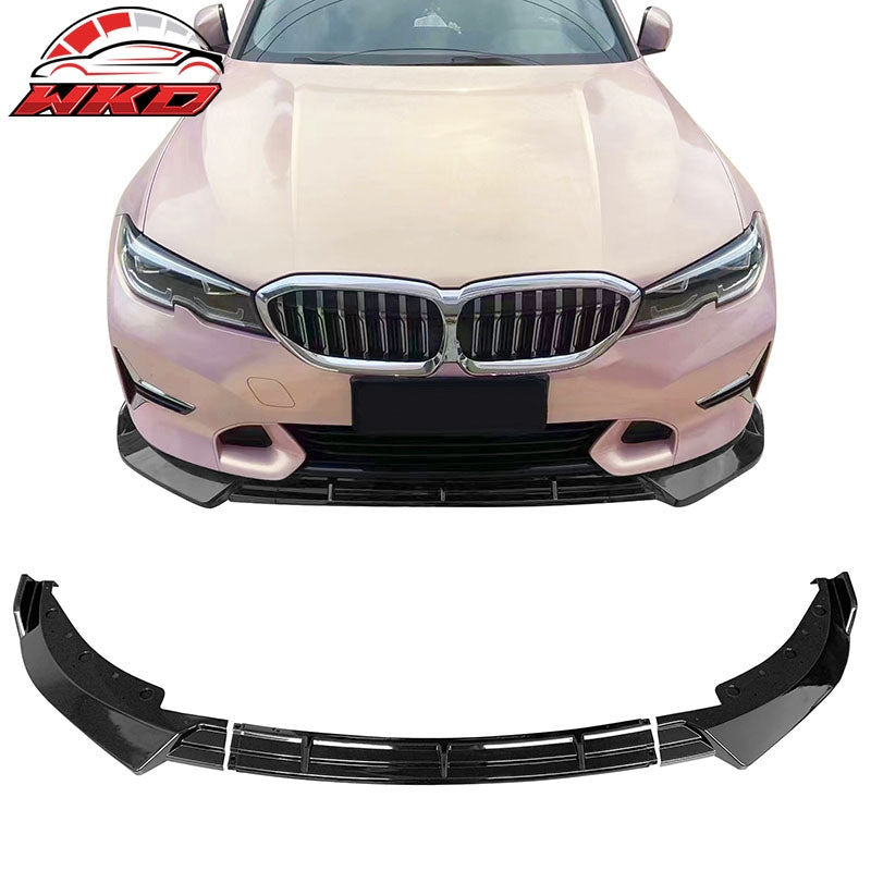 Fits 19-22 BMW G20 3 Series Sport Line Gloss Black Front Bumper Lip Spoiler 3PC