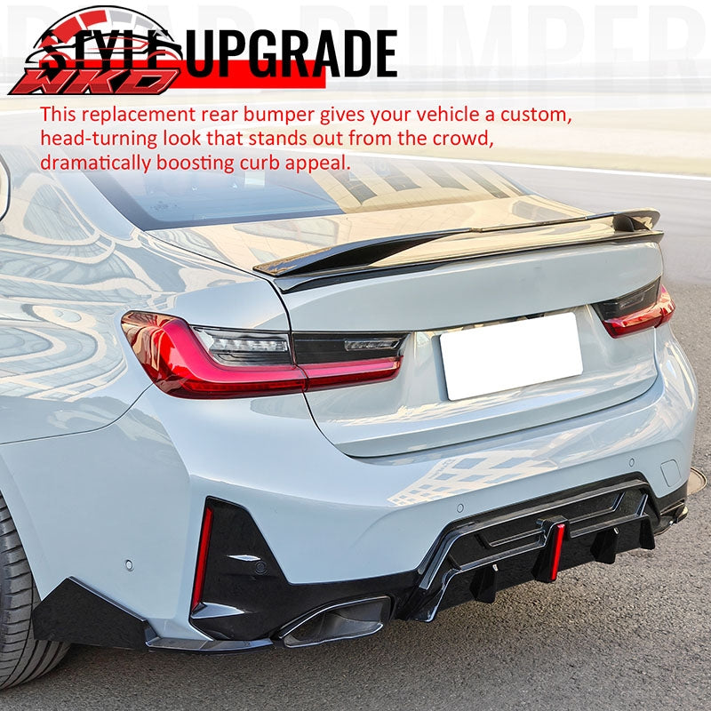 Fits 23-26 BMW G20 Rear Diffuser W/LED + Apron + Tip + Trunk Spoiler Gloss Black