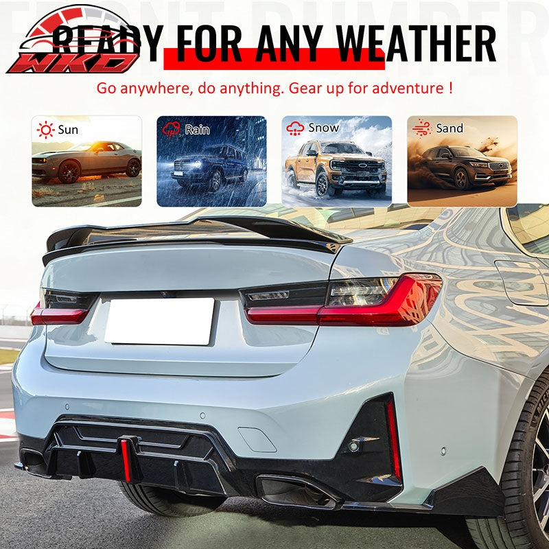 Fits 23-26 BMW G20 Rear Diffuser W/LED + Apron + Tip + Trunk Spoiler Gloss Black