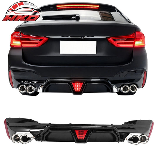 Wholesale 17-20 BMW G30 5 Series CS Style Rear Diffuser w/ LED + Silver Quad Exhaust - Wikond Auto