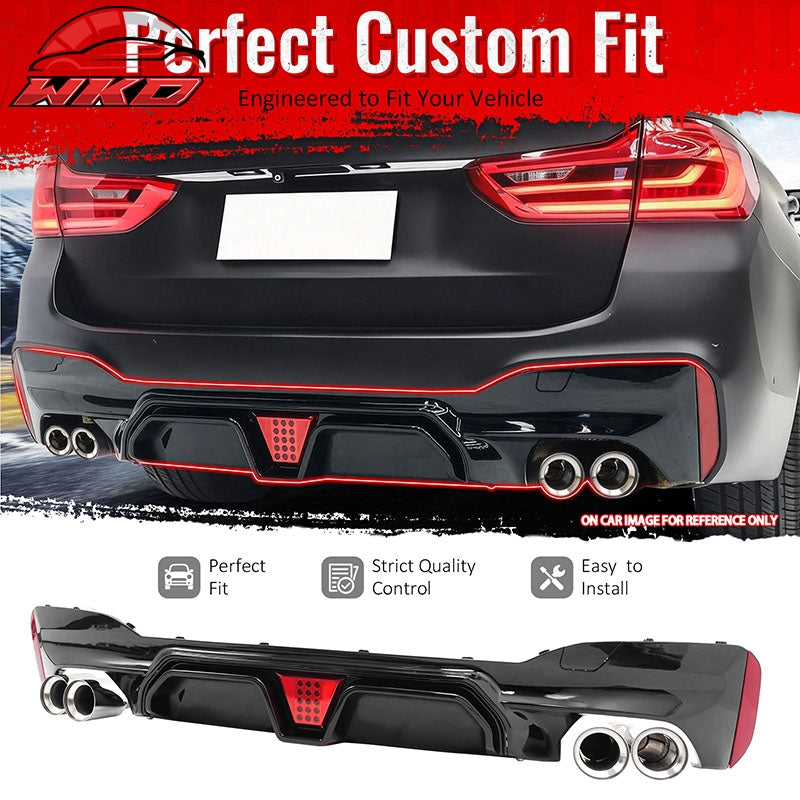 Fits 21-23 BMW G30 5 Series CS Style Rear Diffuser w/ LED + Silver Quad Exhaust