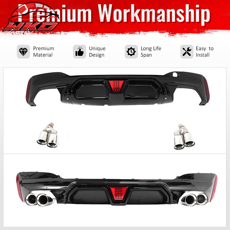 Fits 21-23 BMW G30 5 Series CS Style Rear Diffuser w/ LED + Silver Quad Exhaust