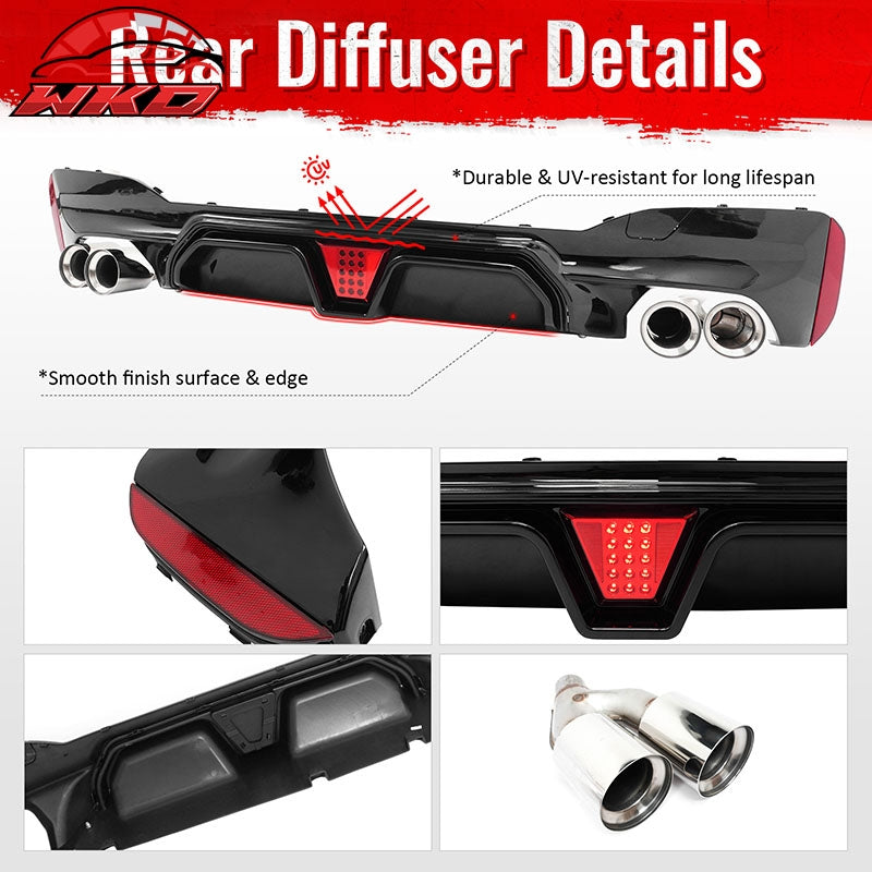 Fits 21-23 BMW G30 5 Series CS Style Rear Diffuser w/ LED + Silver Quad Exhaust