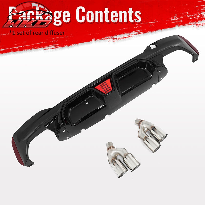 Fits 21-23 BMW G30 5 Series CS Style Rear Diffuser w/ LED + Silver Quad Exhaust