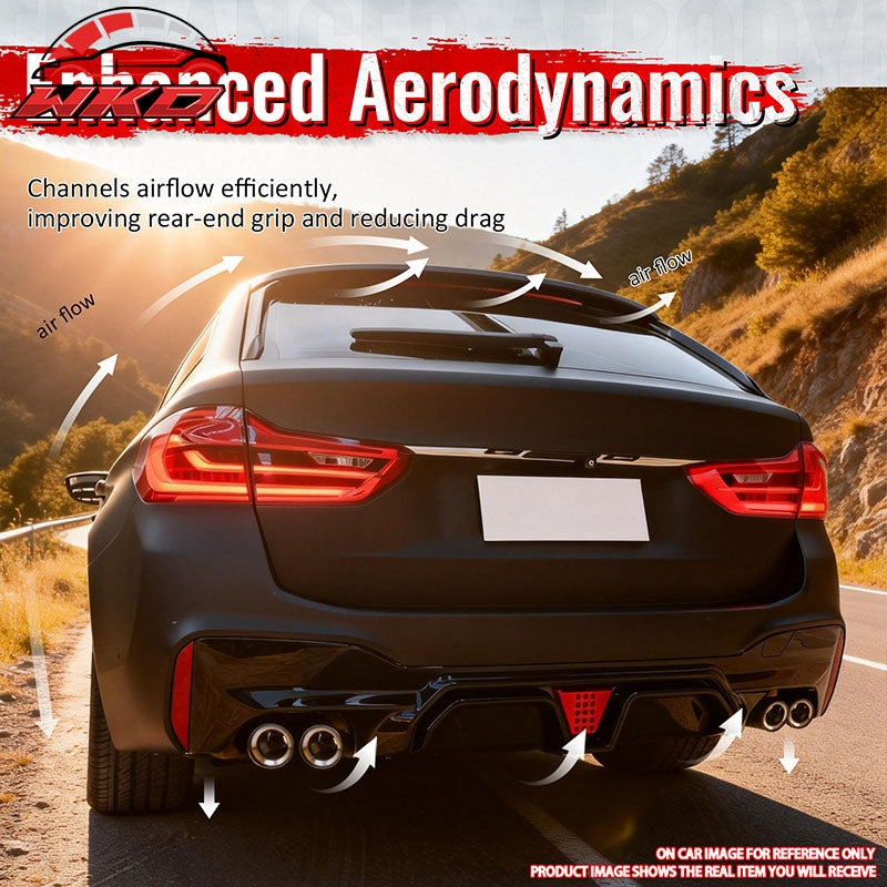 Fits 21-23 BMW G30 5 Series CS Style Rear Diffuser w/ LED + Silver Quad Exhaust