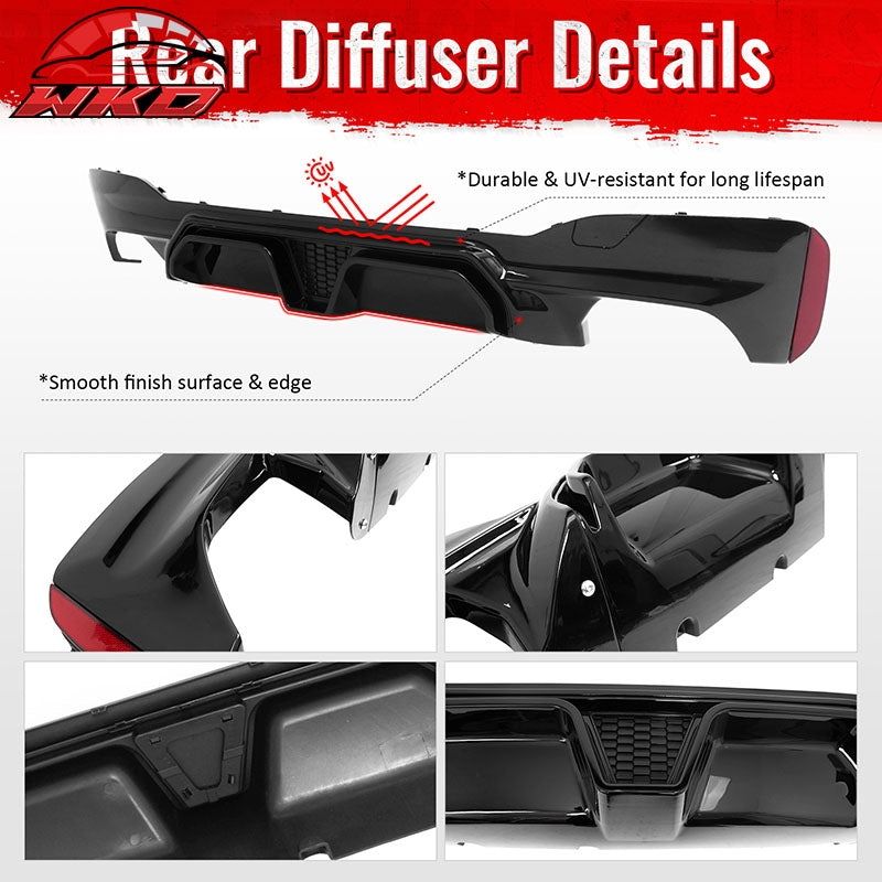 Fits 17-23 BMW G30 5 Series M Sport F90 M5 CS Style Rear Diffuser Gloss Black PP