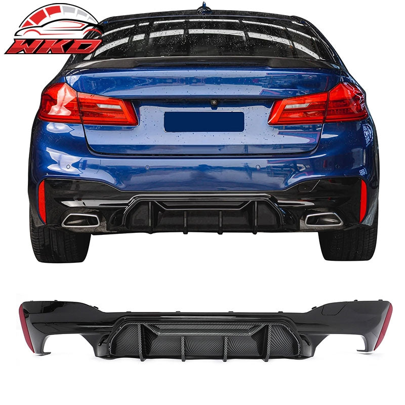 Wholesale 17-23 BMW G30 5 Series M5 MP Style Rear Diffuser Gloss Black& CF Print Fin - Wikond Auto