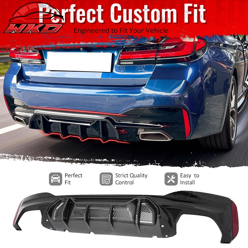 Wholesale 17-23 BMW G30 5 Series M5 MP Style Rear Diffuser Gloss Black& CF Print Fin - Wikond Auto