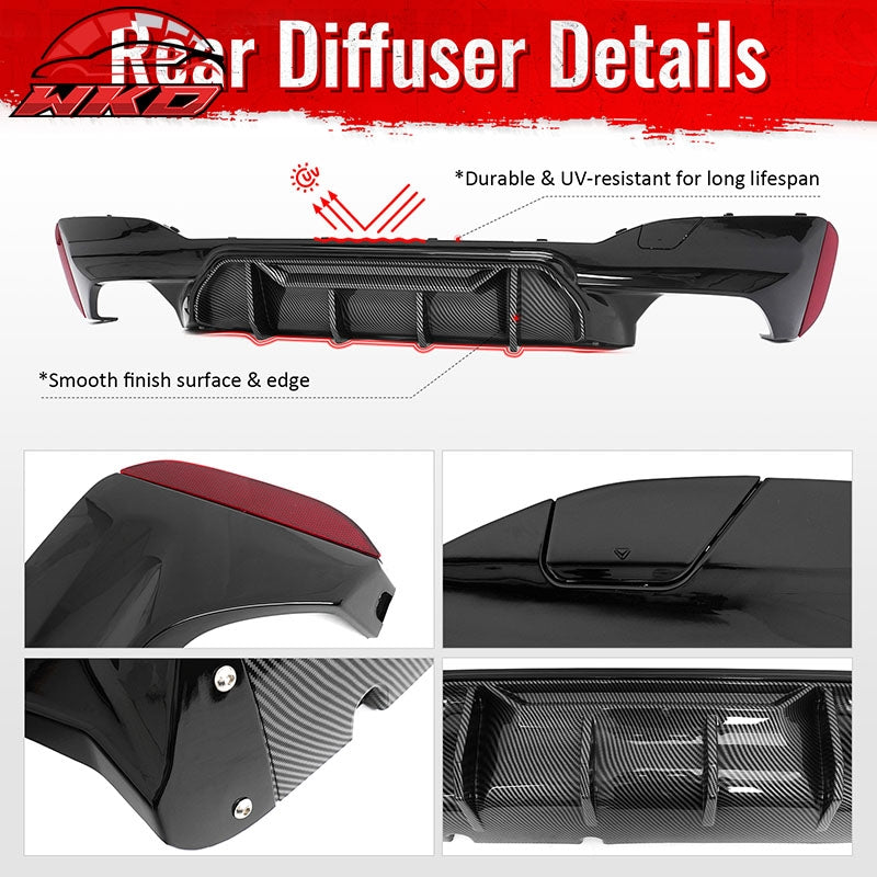 Wholesale 17-23 BMW G30 5 Series M5 MP Style Rear Diffuser Gloss Black& CF Print Fin - Wikond Auto