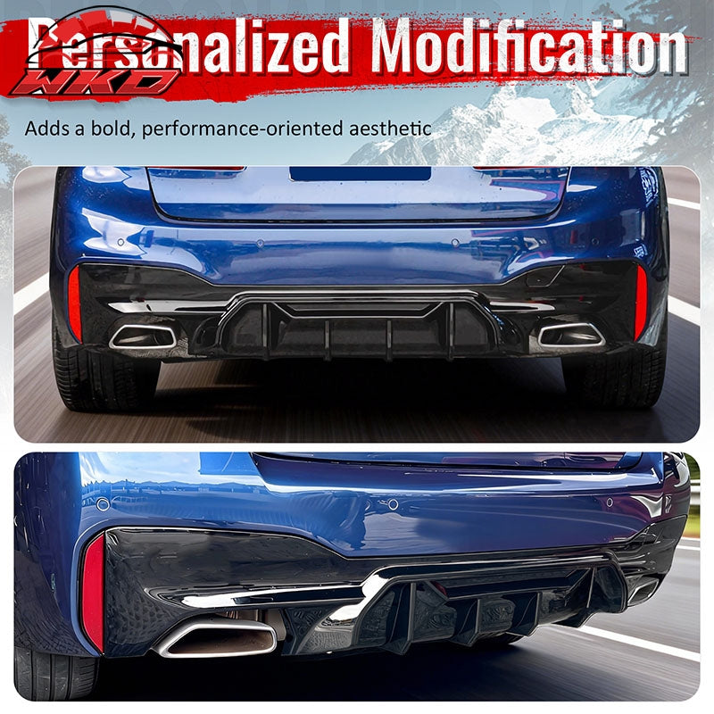 Wholesale 17-23 BMW G30 5 Series M5 MP Style Rear Diffuser Gloss Black& CF Print Fin - Wikond Auto