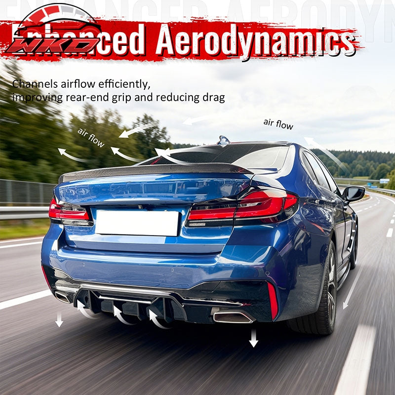 Wholesale 17-23 BMW G30 5 Series M5 MP Style Rear Diffuser Gloss Black& CF Print Fin - Wikond Auto