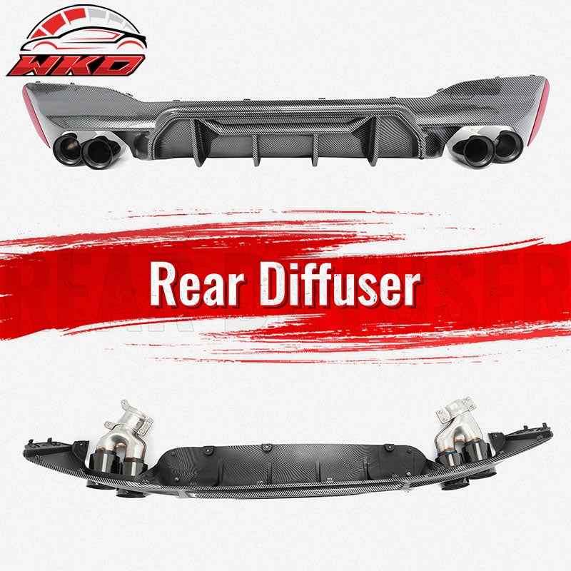 Fits 17-20 BMW G30 Carbon Fiber Print Rear Diffuser MP Style+ Black Quad Exhaust