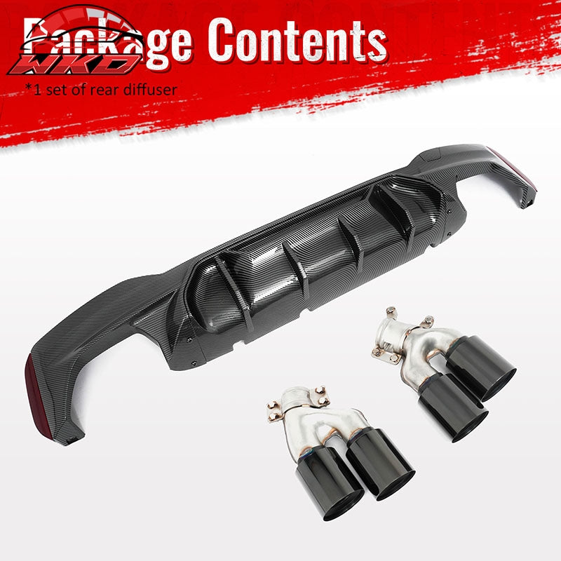 Fits 17-20 BMW G30 Carbon Fiber Print Rear Diffuser MP Style+ Black Quad Exhaust