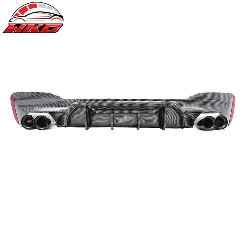 Fits 17-20 BMW G30 Carbon Fiber Print Rear Diffuser MP Style+ Black Quad Exhaust