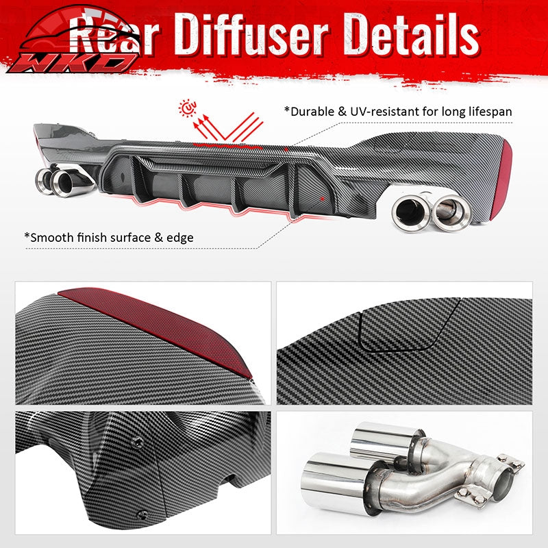 For 17-20 BMW G30 Carbon Fiber Print Rear Diffuser MP Style+ Silver Quad Exhaust