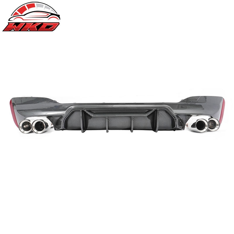 For 17-20 BMW G30 Carbon Fiber Print Rear Diffuser MP Style+ Silver Quad Exhaust