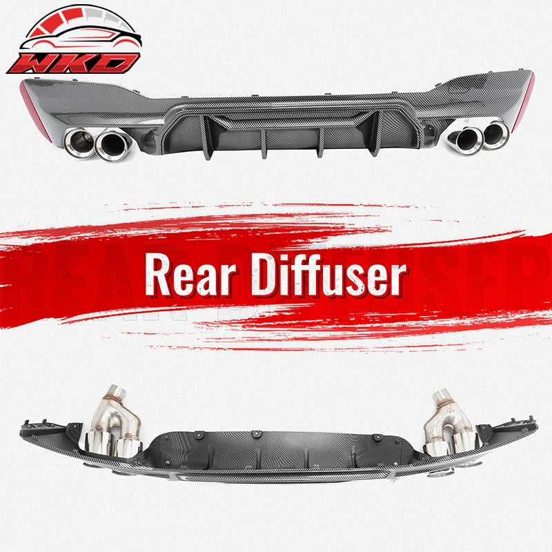 For 21-23 BMW G30 Carbon Fiber Print Rear Diffuser MP Style+ Silver Quad Exhaust