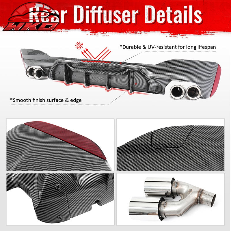 For 21-23 BMW G30 Carbon Fiber Print Rear Diffuser MP Style+ Silver Quad Exhaust