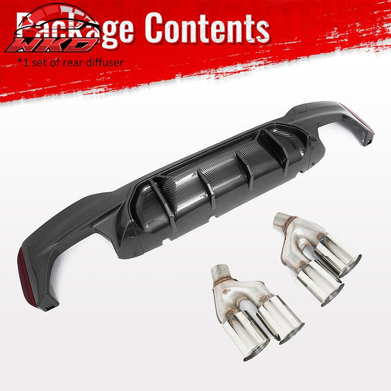 For 21-23 BMW G30 Carbon Fiber Print Rear Diffuser MP Style+ Silver Quad Exhaust