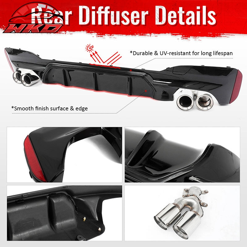 For 17-20 BMW G30 Competition Style Gloss Black Rear Diffuser Silver Exhaust Tip