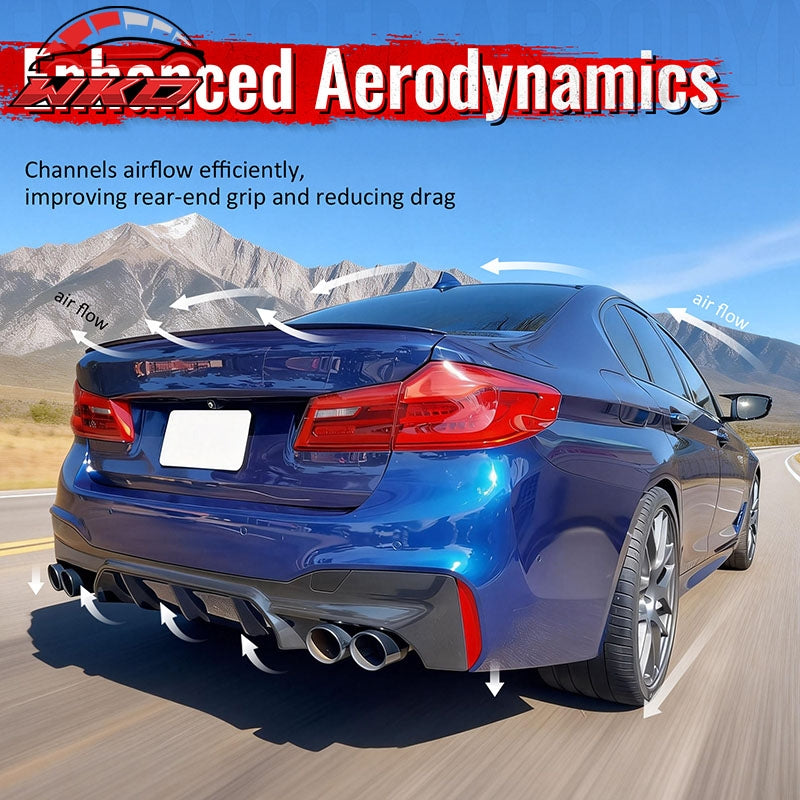 For 17-20 BMW G30 Competition Style Gloss Black Rear Diffuser Silver Exhaust Tip