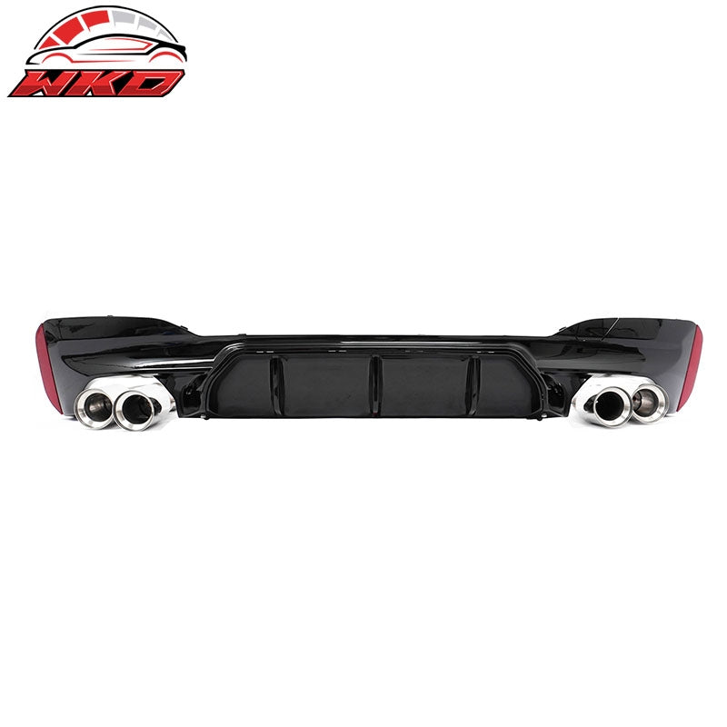 For 17-20 BMW G30 Competition Style Gloss Black Rear Diffuser Silver Exhaust Tip