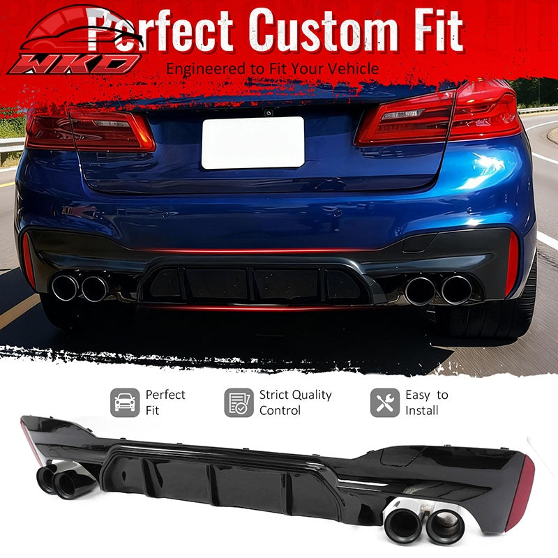 For 17-20 BMW G30 Competition Style Gloss Black Rear Diffuser Black Exhaust Tips