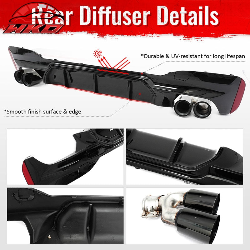 For 17-20 BMW G30 Competition Style Gloss Black Rear Diffuser Black Exhaust Tips