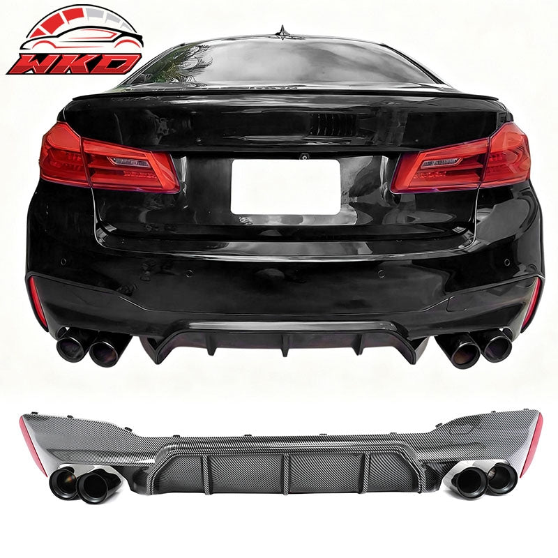 Wholesale 17-20 BMW G30 Competition Style Rear Diffuser CF Print + Black Exhaust Tip