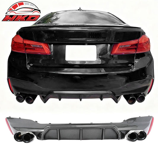 Wholesale 17-20 BMW G30 Competition Style Rear Diffuser CF Print + Black Exhaust Tip - Wikond Auto