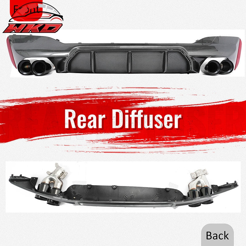 Fits 17-20 BMW G30 Competition Style Rear Diffuser CF Print + Black Exhaust Tip