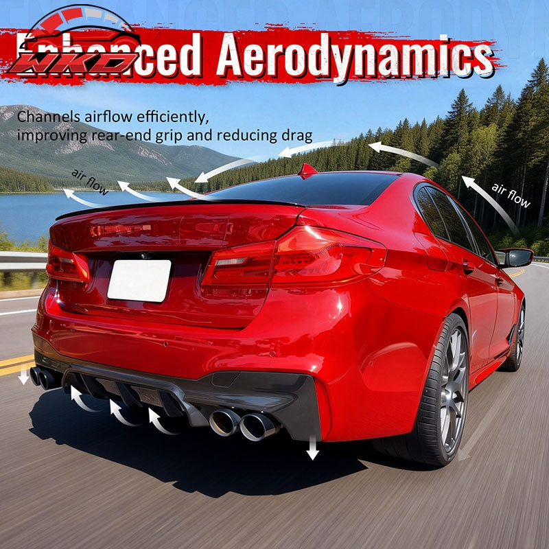 Fits 17-20 BMW G30 Competition Style Rear Diffuser CF Print + Black Exhaust Tip