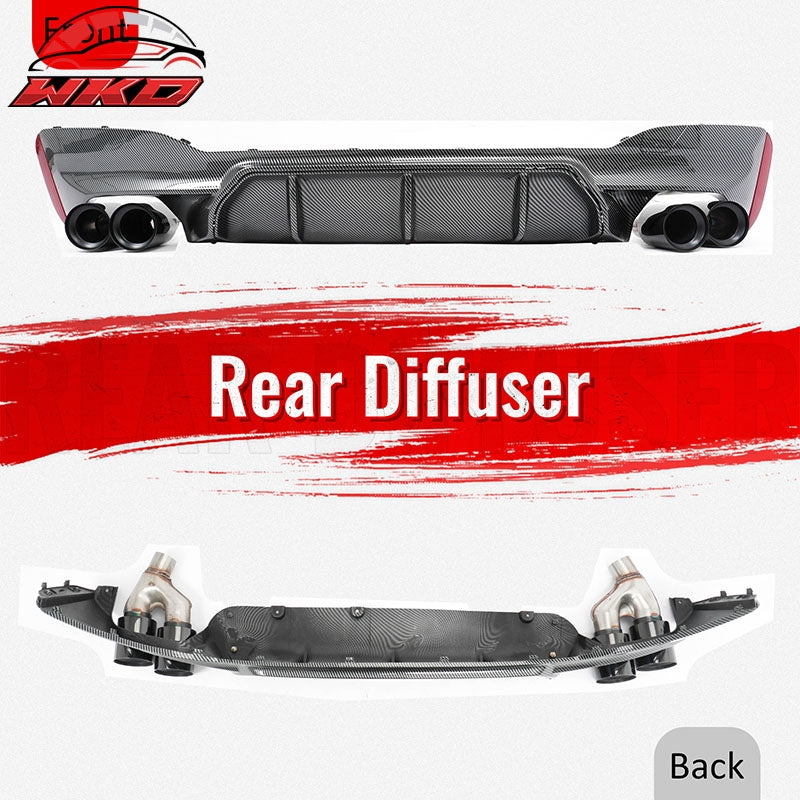 Fits 21-23 BMW G30 Competition Style Rear Diffuser CF Print + Black Exhaust Tip