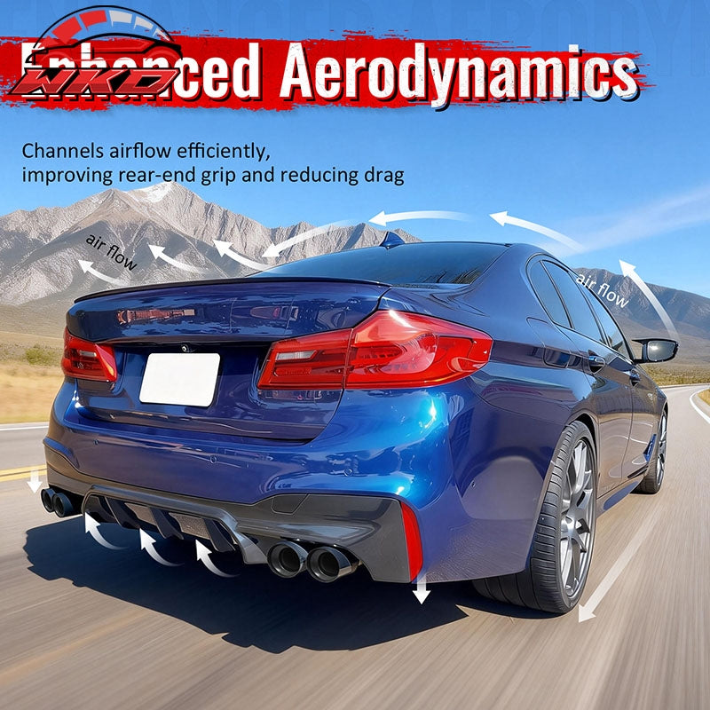 Fits 21-23 BMW G30 Competition Style Rear Diffuser CF Print + Black Exhaust Tip