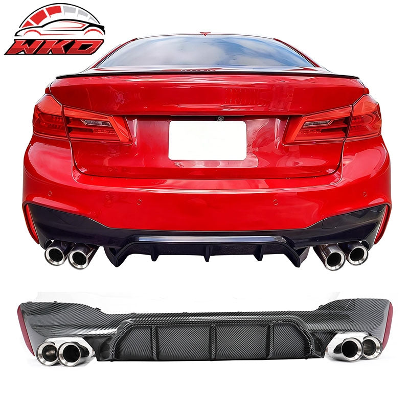 Wholesale 17-20 BMW G30 Competition Style Rear Diffuser CF Print + Silver Exhaust Tip
