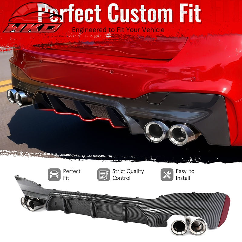 Fits 17-20 BMW G30 Competition Style Rear Diffuser CF Print + Silver Exhaust Tip