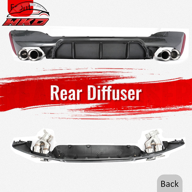 Fits 17-20 BMW G30 Competition Style Rear Diffuser CF Print + Silver Exhaust Tip