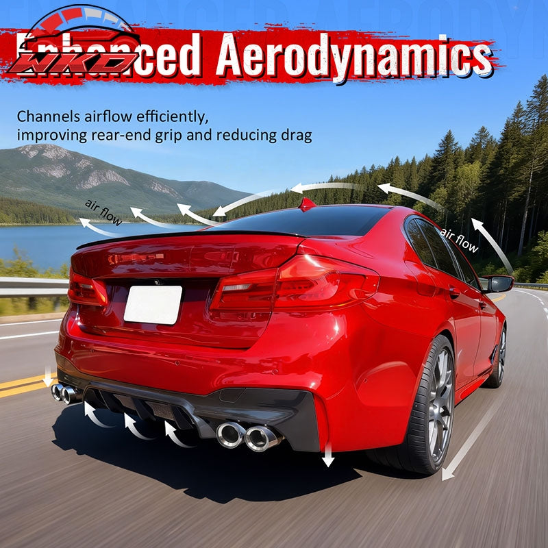 Fits 17-20 BMW G30 Competition Style Rear Diffuser CF Print + Silver Exhaust Tip